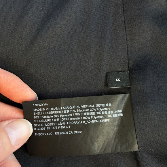 Theory Lindrayia Admiral Crepe Blazer Women 8 Deep Navy 3/4 Open Front Office - Picture 7 of 15